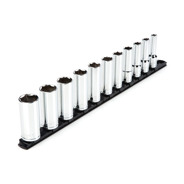 1/2 Inch Drive Deep 6-Point Socket Set with Rail, 11-Piece (3/8-1 in.)